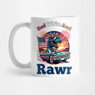 red white and rawr patriotic dino 4th of july Mug